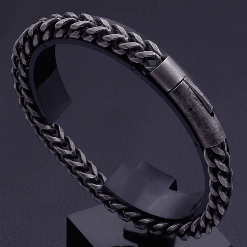 6MM Thick Link Chain Bracelet Men Cool Black Stainless Steel Friendship Men's Bracelets For Man Vintage On Hand Wrist