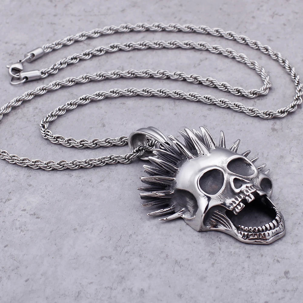 Punk Rocker Gothic Skeleton Skull Pendant Necklace For Man Cool 316L Stainless Steel Biker Jewelry On Neck Jewelry