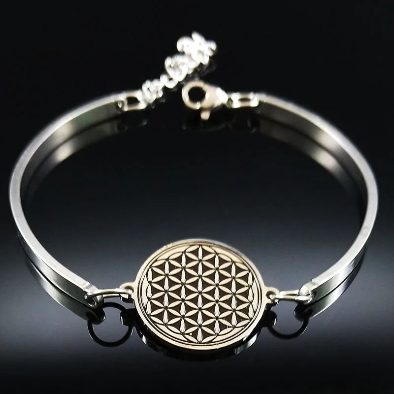 Flower of Life Silver Bracelet — Stainless Steel