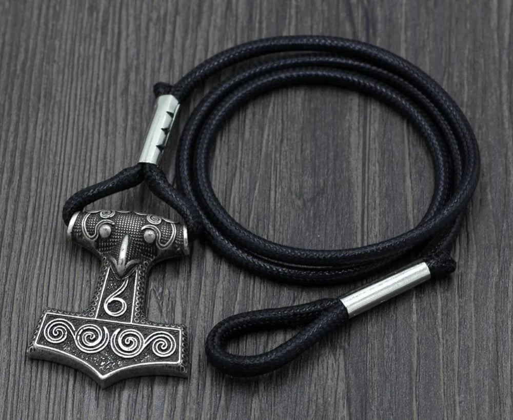 Leather Adjustable Viking Odin Raven Thors Mjolnir Hammer Viking Amulet Hammer Scandinavian Norse Bracelet for Men