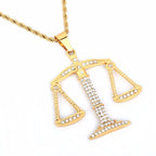 Balance Libra Scale Pendant Bling Rhinestone Crystal Men Hip Hop Necklace Punk Jewelry Street Rock