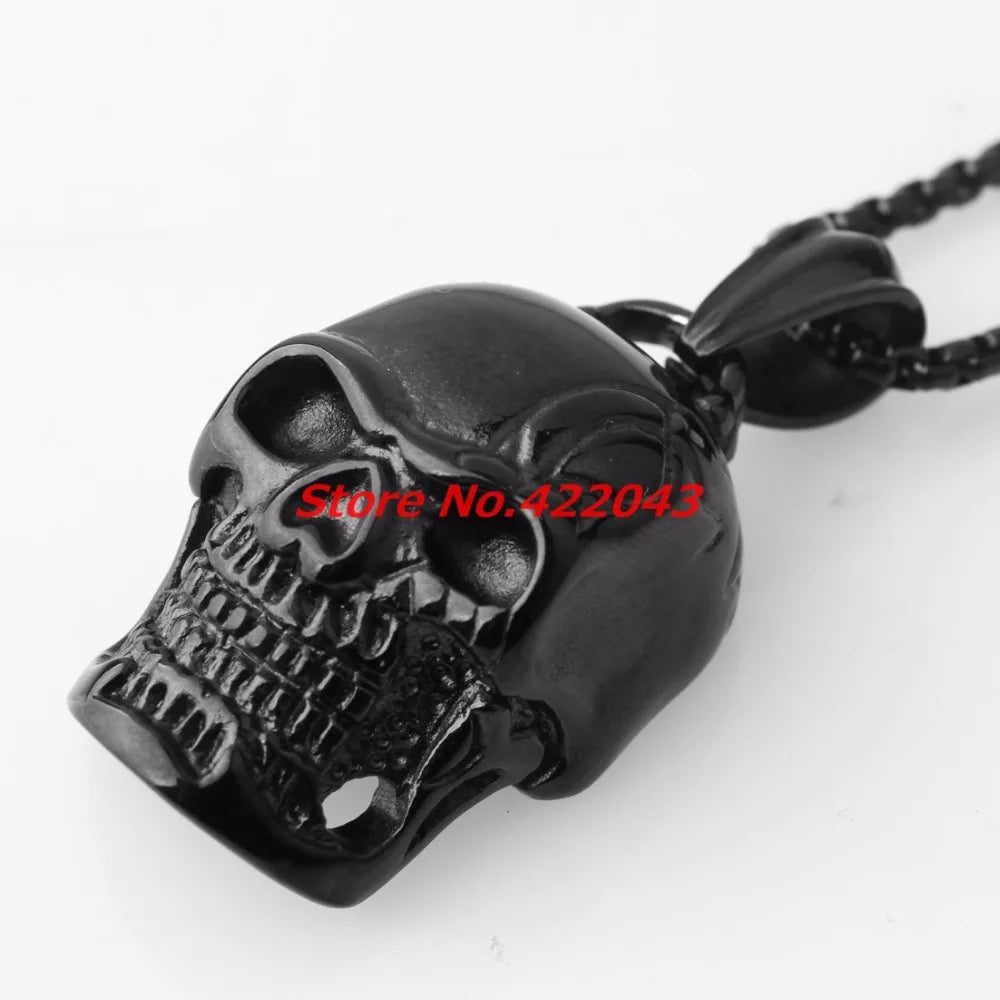 Gothic Black Skull Pendant Box Chain — SS