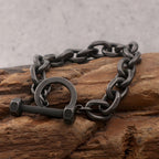 Vintage Men's Black Stainless Steel Link Chain Bracelets For Man 7.5" Barbell Shape Friendship Boys Bracelets & Bangles