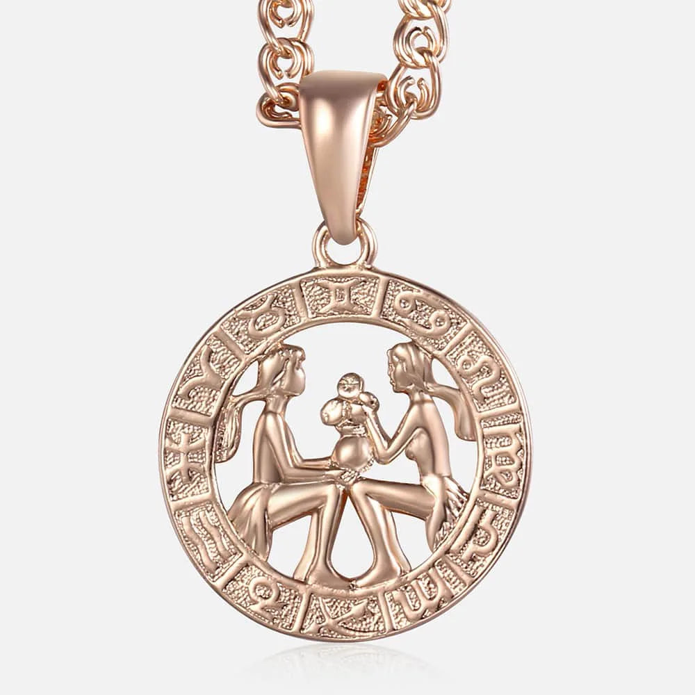 12 Zodiac Sign Constellations Pendant Necklace For Women Men 585 Rose Gold Color Necklace Birthday Gifts Drop Shipping
