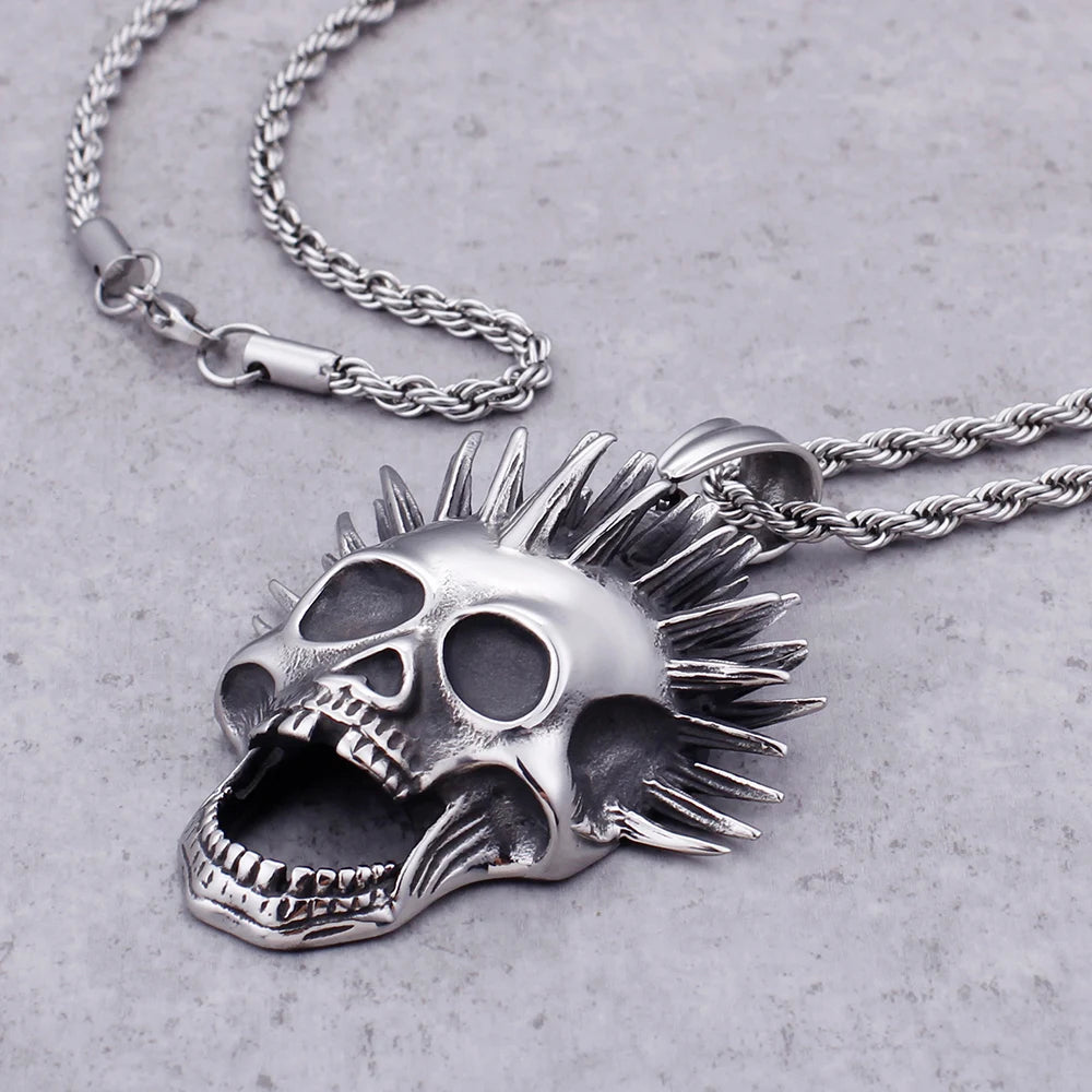 Punk Rocker Gothic Skeleton Skull Pendant Necklace For Man Cool 316L Stainless Steel Biker Jewelry On Neck Jewelry