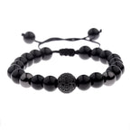 Black CZ Pave Ball Beaded Bracelet for Men — Adjustable Weave