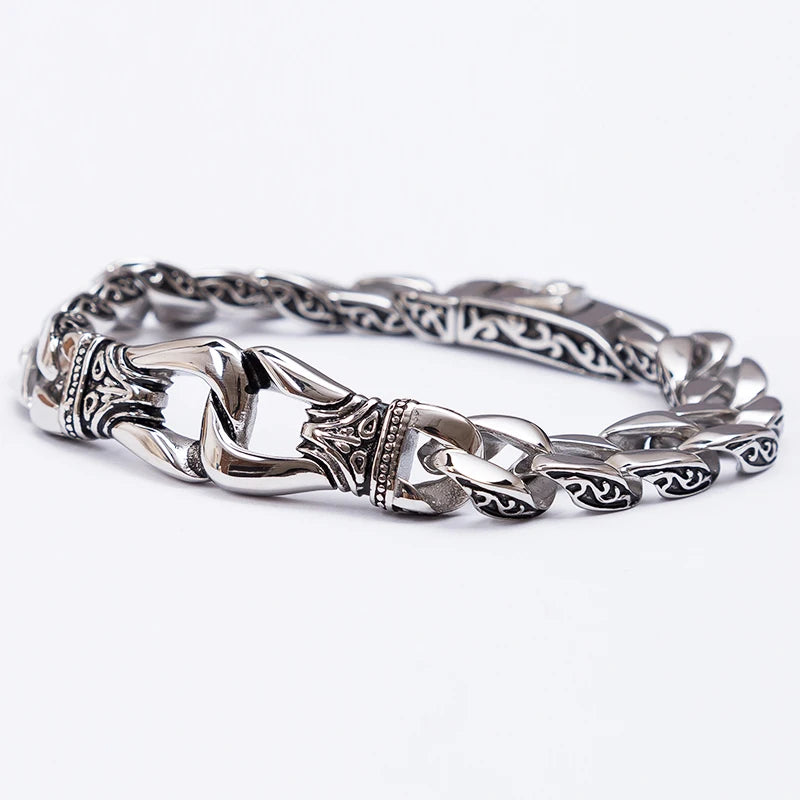 Vintage Solid Stainless Steel Charm Man Bracelet for Men Totem Chain Men‘s Bracelets On Hand Bands Viking Jewelry