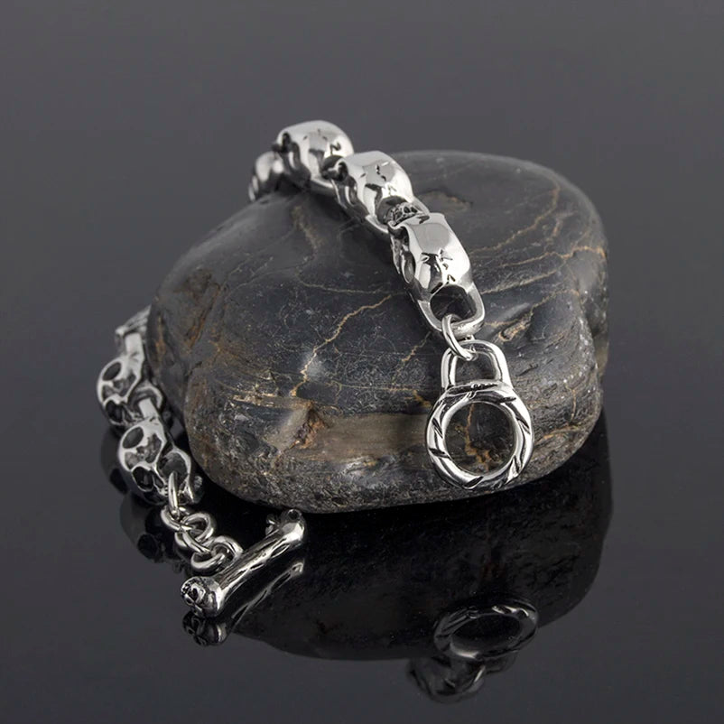 Solid Stainless Steel Men's Bracelets Punk & Hippe's 9MM Skulls Ghost Chain Bracelet Man Masculine Halloween Jewelry