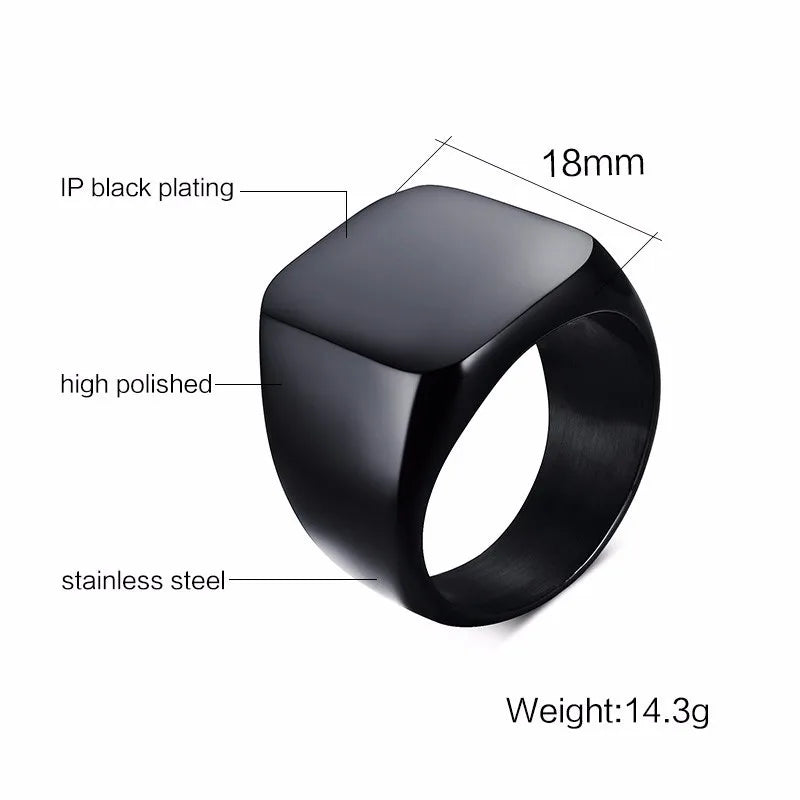 Monogram Black Signet Ring — Stainless Steel