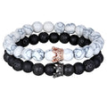 XQNI New Classic Interlocking Stitching Lava & Matte Onyx Stone with Crown Accessories Beads Bracelet Hand Jewelry For Women Men