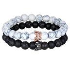 XQNI New Classic Interlocking Stitching Lava & Matte Onyx Stone with Crown Accessories Beads Bracelet Hand Jewelry For Women Men