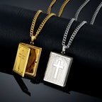 Jesus Cross Necklace Jewelry For Men Women Gold-Color Steel Chain Male Photo Locket Style Jesus Crucifix Pendant