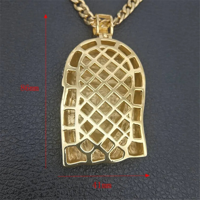 Hip Hop Iced Out Bling Jesus Head Pendant Male Gold Color Stainless Steel Christian Big Necklace for Men Religious