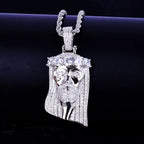 Bubble Letter Iced Religious Jesus Head Pendant Necklace Gold Color Bling Cubic Zircon Men's Hip Hop Jewelry For Gift