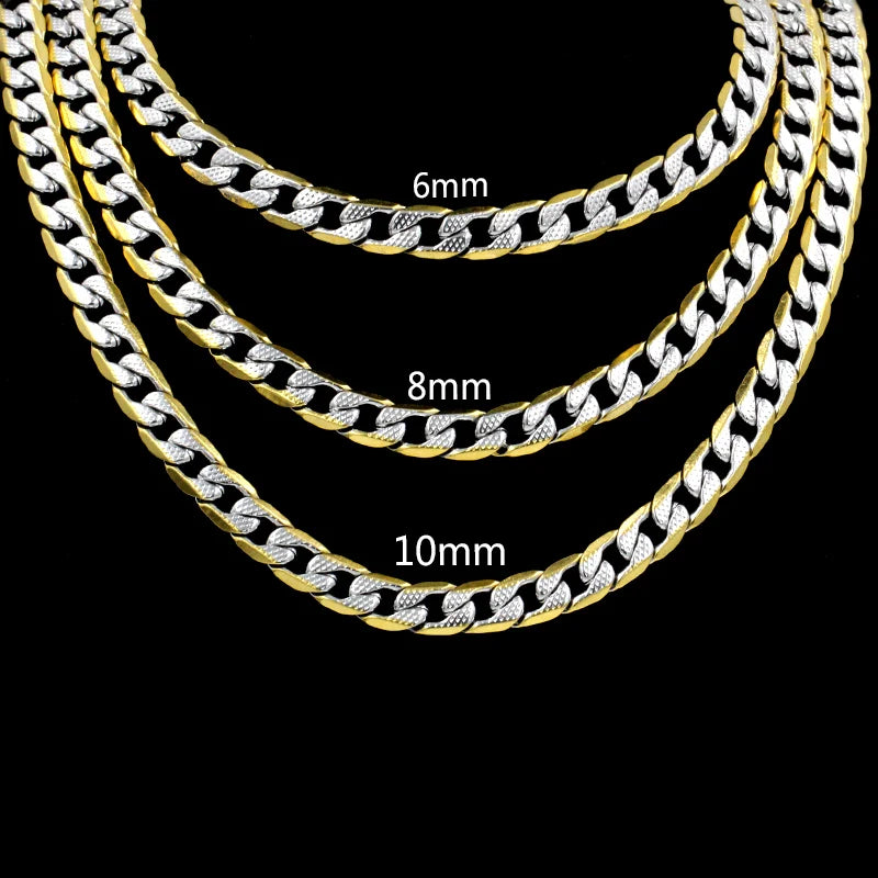 LUXUSTEEL Cuban Chain Necklace for Men Women Golden Plated Mixed Silver Stainless Steel Pattern Curb Link Chain Male Collar