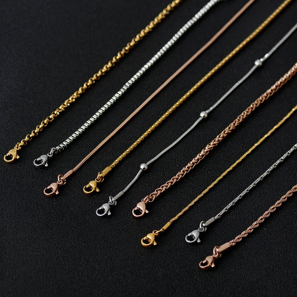 50cm New Fashion Stainless Steel Chain 1.2-3mm Silver Color Rose Gold Necklace Jewelry Vacuum Plating Accessories Chokers Collar