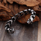 Punk Rock Skull Wolf Dragon Head Shaped Open Bangle For Men Stainless Steel & Genuine Leather Cuff Bracelets Bikers'