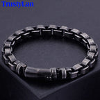 Solid Black Stainless Steel Men Bracelet Vintage Jewelry 9MM Wide Chain Link Friendship Men's Bracelets & Bangles For