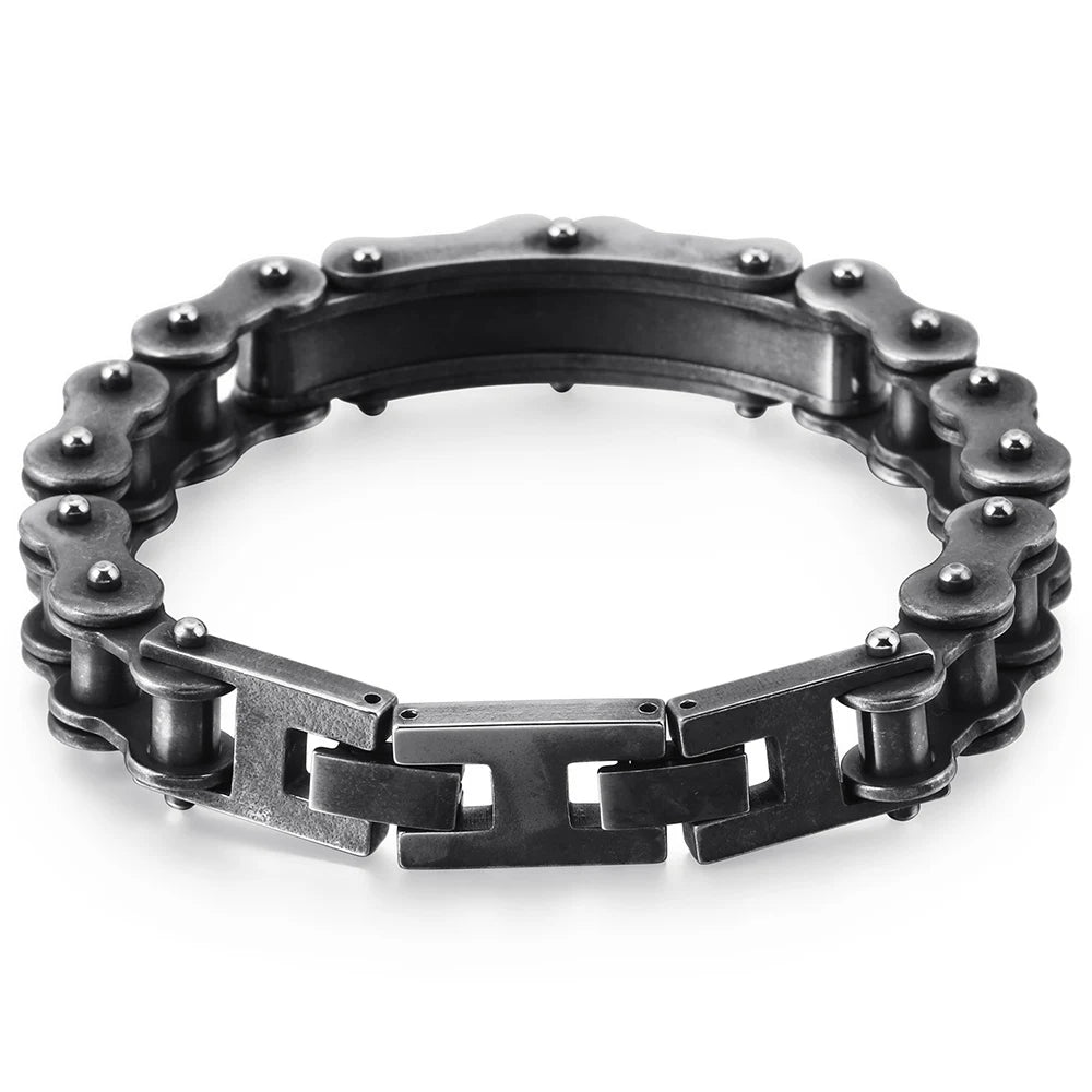 Bike Jewelry Worn Look Men's Bike Chain Bracelets Vintage Black Stainless Steel Motorcycle Bicycle Link CZ Bracelet For