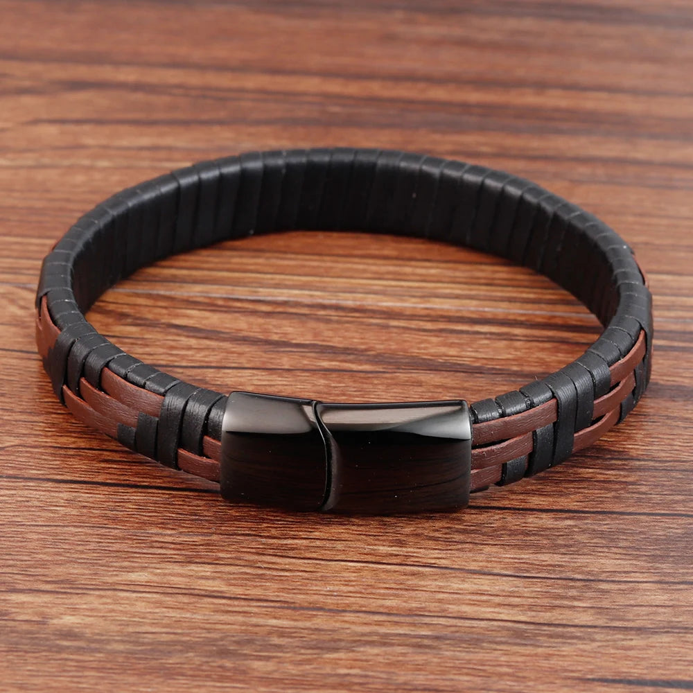 Hand-knitted Simple Style Classic Men Bracelet Multi-color Stainless Steel Magnetic Clasp Charm Leather Bracelets Gift