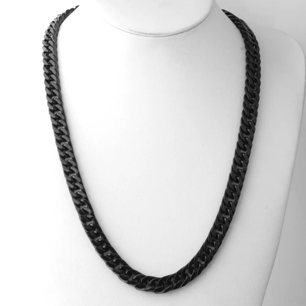 7''-40'' Wide 6/8/10/12/15/17/19mm Black Top Quality Stainless Steel Men Cuban Link Chain Curb Necklace Fashion Gifts