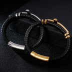 Braided Leather Wrap Bracelet For Man Gold Color Stainless Steel Christian Cross Bracelets & Bangles Men's Religious