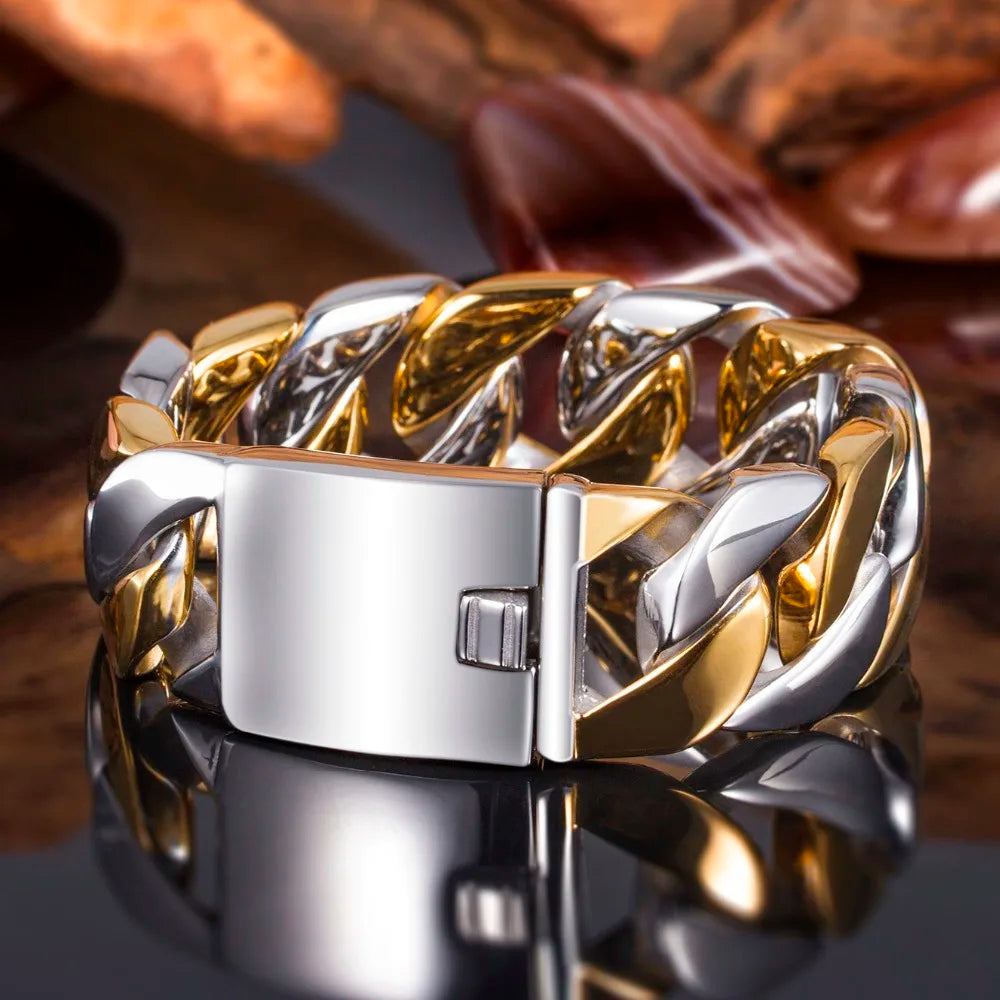 Massive 12/23MM Wide Curb Link Chain Men's Bracelets & Bangles In 316L Stainless Steel Strap Hand Bands for Man Mannen