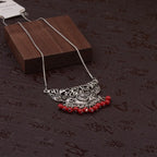 Womens Gypsy Jewelry Bohemian Ethnic Red Natural Stone Pendants Necklaces Metal Tibetan Sliver Color Chain Necklace For