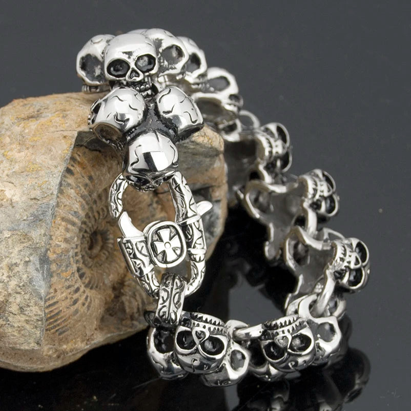 Solid Stainless Steel Death Head Bracelet Men Skull Gothic Bikers Jewelry Punk Rock Men's Bracelets & Bangles Mannen