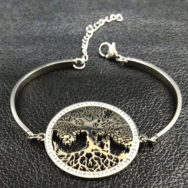 Tree Of Life Silver Bracelet Crystal Bangles Pulsera