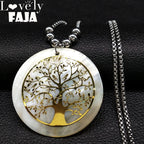 Tree of Life Gold Bead Necklace — Stainless Steel