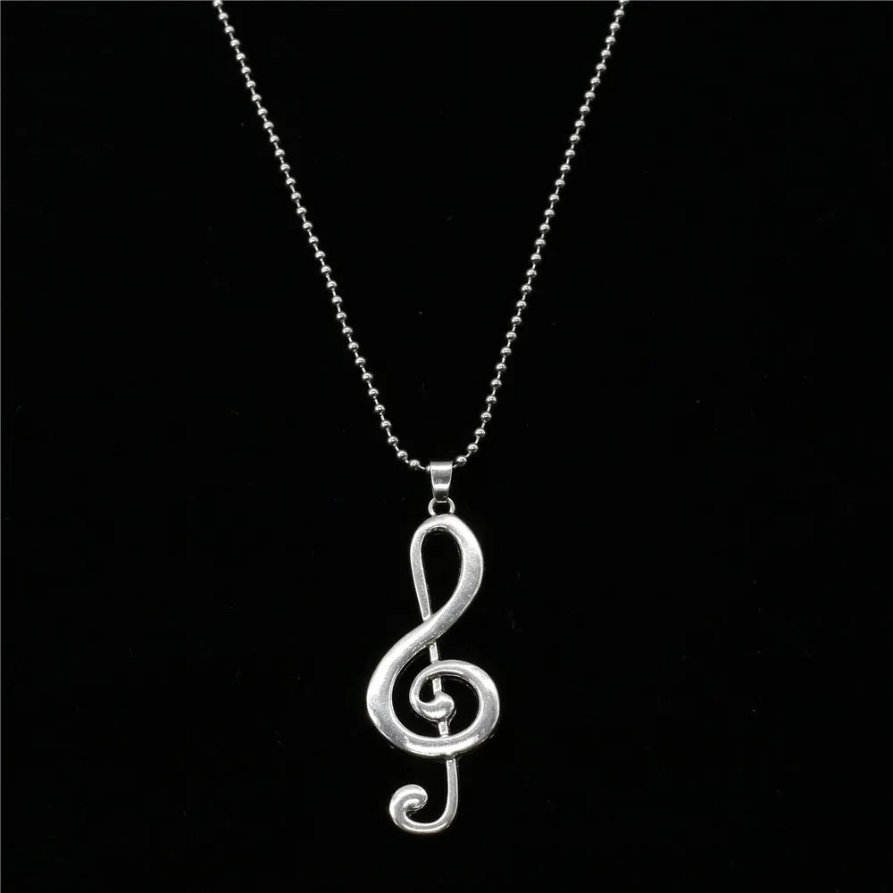 Angel Wing Music Note Pendant Sweater Chain Necklace
