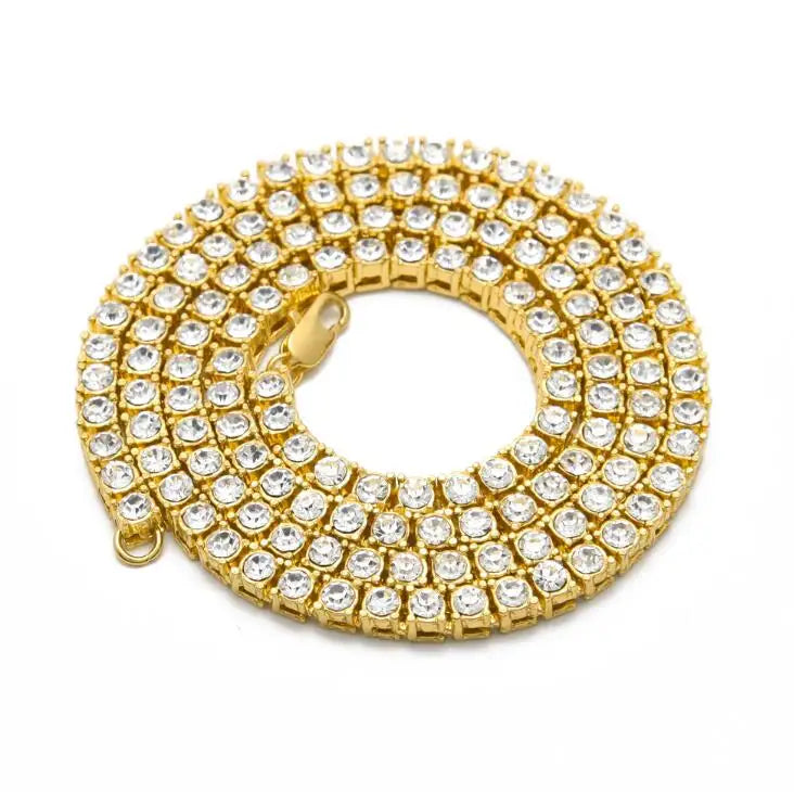 Men's Hip Hop Bling Bling Iced Out Tennis Chains 1 Row Necklaces Luxury Brand Silver/Gold Color Men Chain Fashion Jewelry