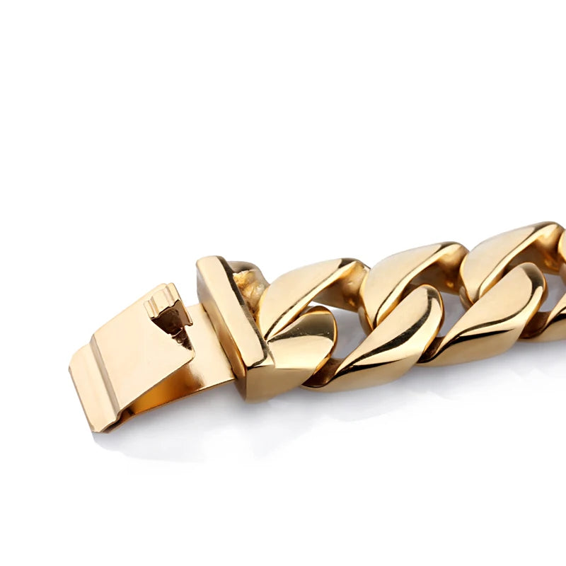 Luxury Gold Color Man Bracelet Snap Button Men's Jewelry Polished 316L Stainless Steel Men's Bracelets Bangles Mannen