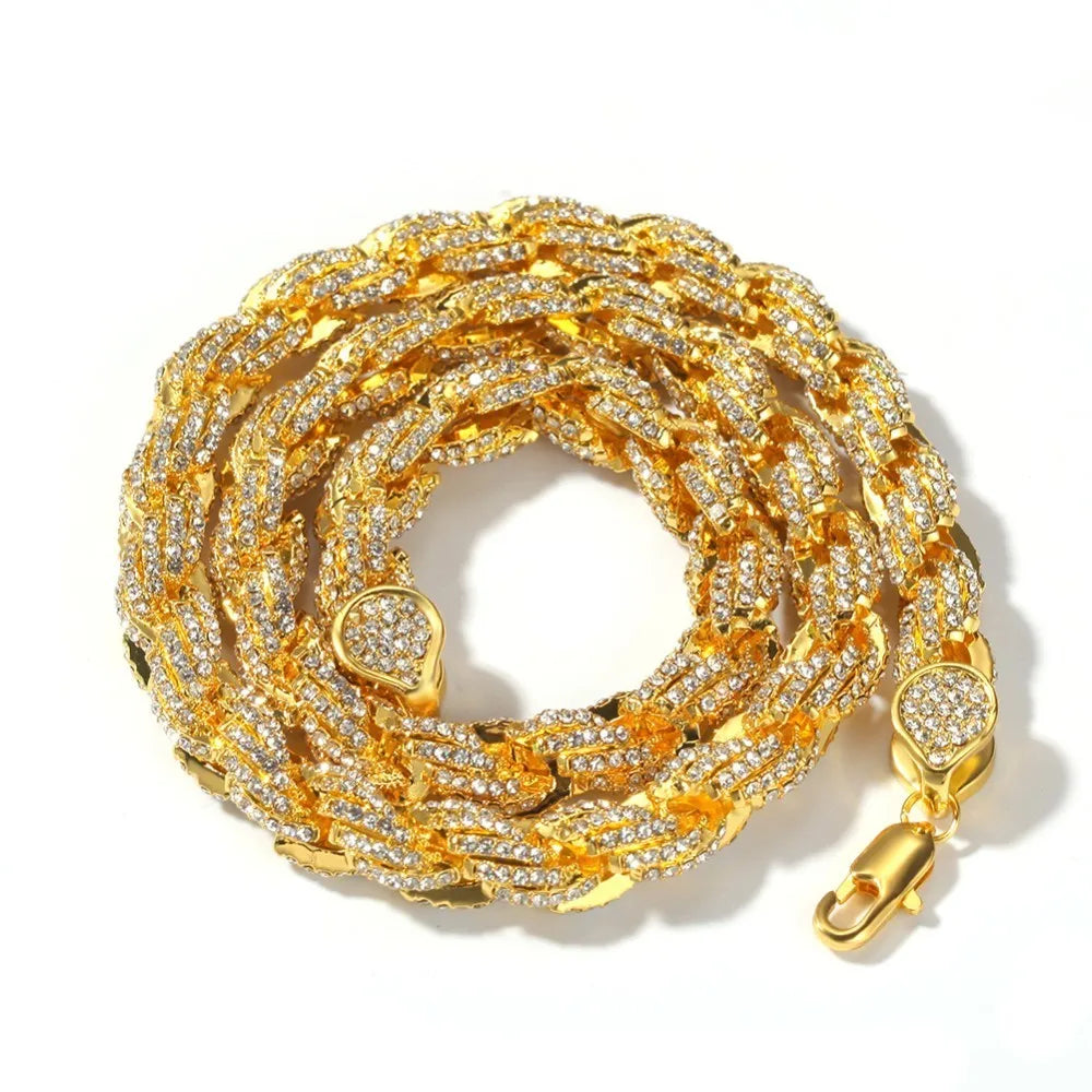 UWIN 9mm Zinc Alloy Rope Chain Necklace Iced Out Rhinestones Hip hop Necklaces Jewelry Men Women Drop Shipping
