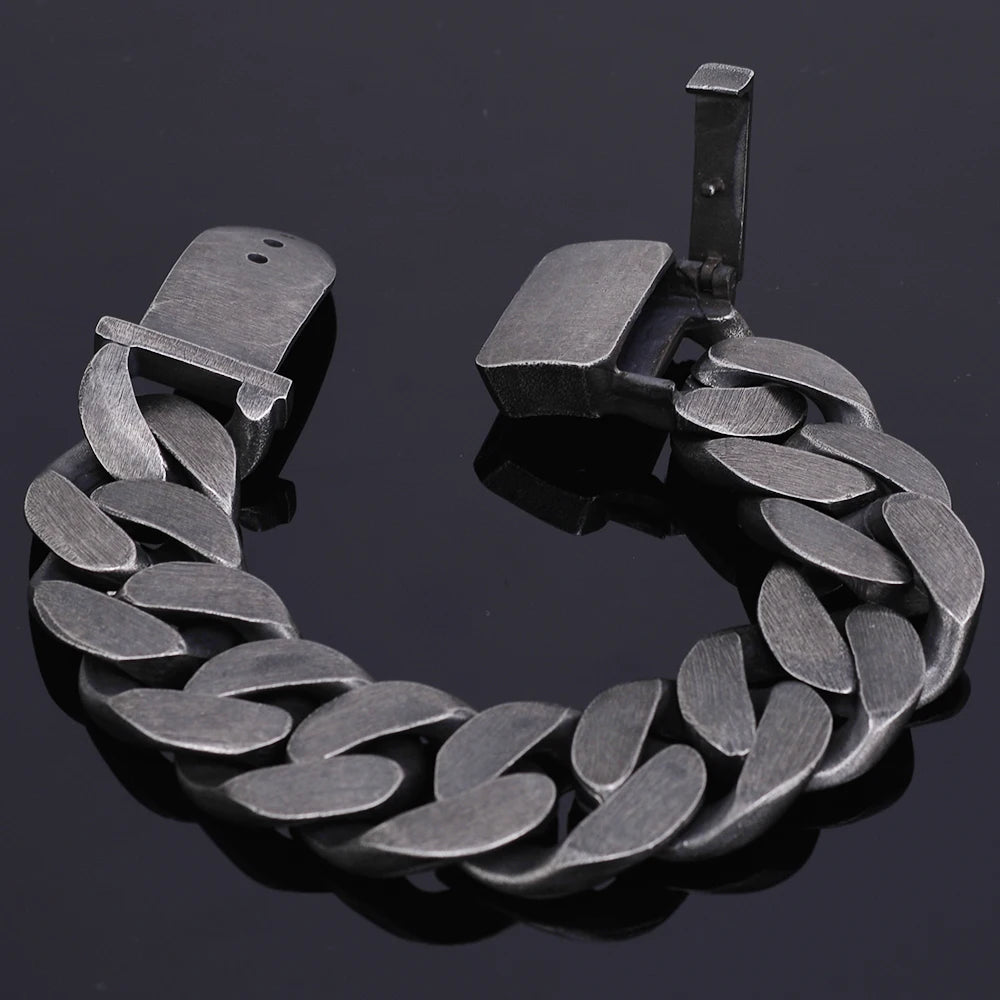Cool 24MM Wide Cuban Chain Link Men's Bracelets Heavy Black Stainless Steel Man Bracelet for Men With Belt Buckle Metal