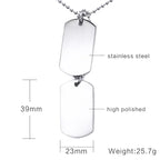 Double Dog Tag ID Pendant Necklace 24 Inch — Stainless Steel