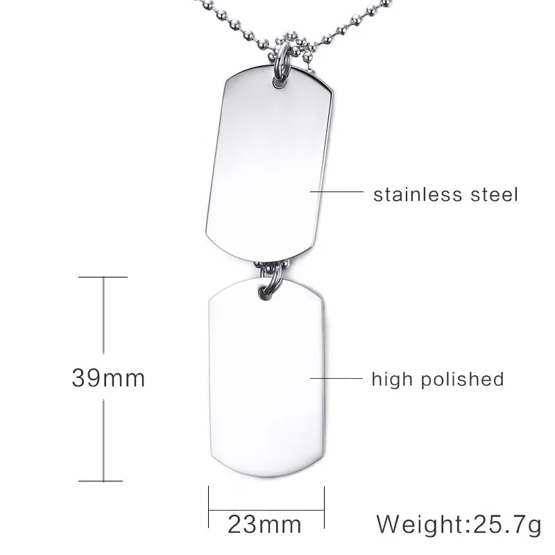 Double Dog Tag ID Pendant Necklace 24 Inch — Stainless Steel