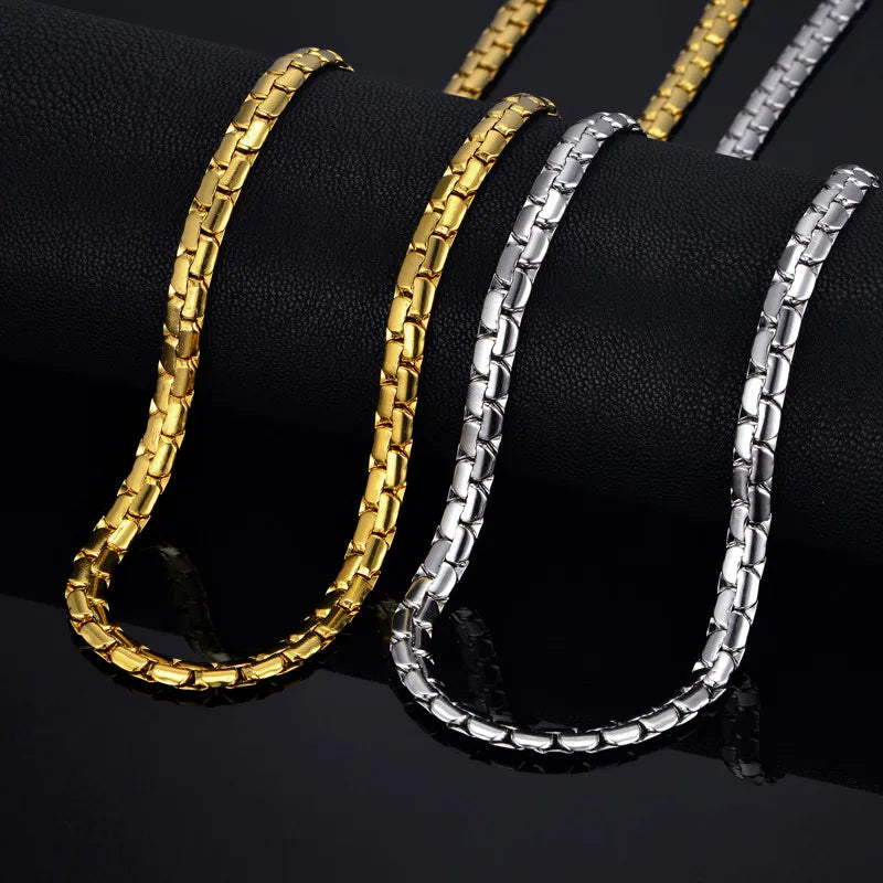 Mens Chain 6MM Long Necklace for Men 20" 23" 26" Gold Color Stainless Steel Flat Snake Chain Necklaces Men Chain