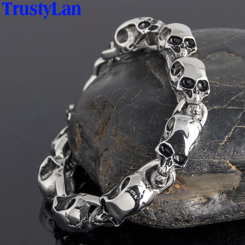 Solid Stainless Steel Men's Bracelets Punk & Hippe's 9MM Skulls Ghost Chain Bracelet Man Masculine Halloween Jewelry