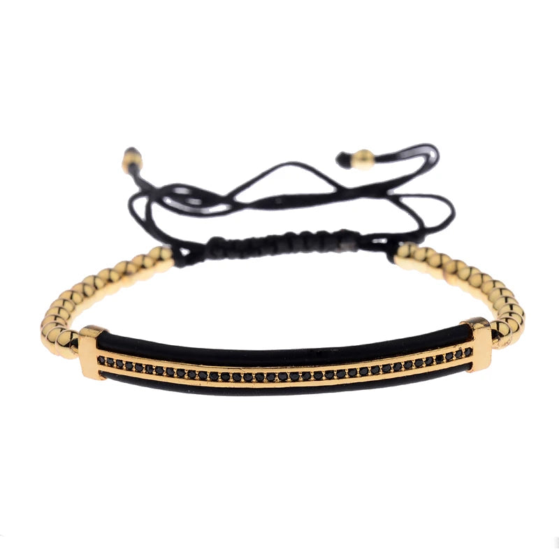 2020 Classic Luxury CZ Black Zircon Long Tubes&4MM Copper Beads Macrame Men Bracelets&Bangles For Women Jewelry Bileklik