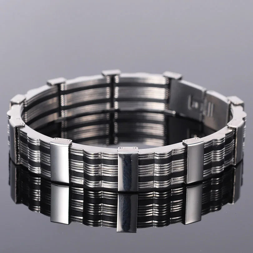 316L Stainless Steel Man Bracelet for Men Men's Silicone Bracelets & Bangles Fashion On Hand Chain Jewellery Adjustable