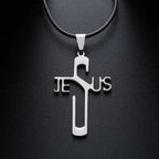 Jesus Cross Pendant Necklace — Rope Chain, Silver-Tone, 45cm
