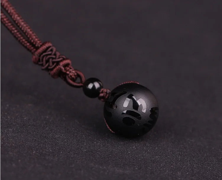Natural Stone 16mm Black Obsidian Tiger Eye Stone Pendant Transfer Lucky Amulet Crystal Pendant Necklace