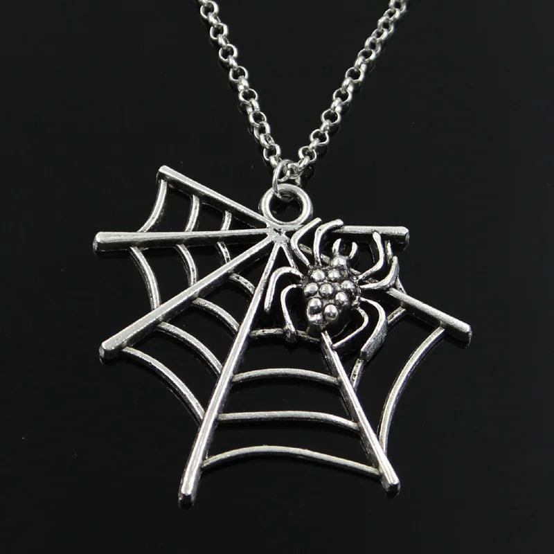 New Fashion Spider Cobweb Pendants Round Cross Chain Short Long Mens Womens Silver Color Necklace Jewelry Gift