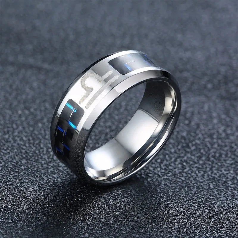 Twelve Constellations Rings for Men Women 8mm Stainless Steel Anel Male Classic Carbon Fiber 12 Horoscope Ring
