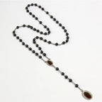 6mm Hematite Rosary Long Chain Bead Necklace Male Ms. Prayer Catholic Rosary Jesus Christ Cross Pendant Jewelry