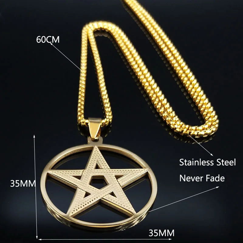 Pentagram Pendant Necklace — Gold Stainless Steel
