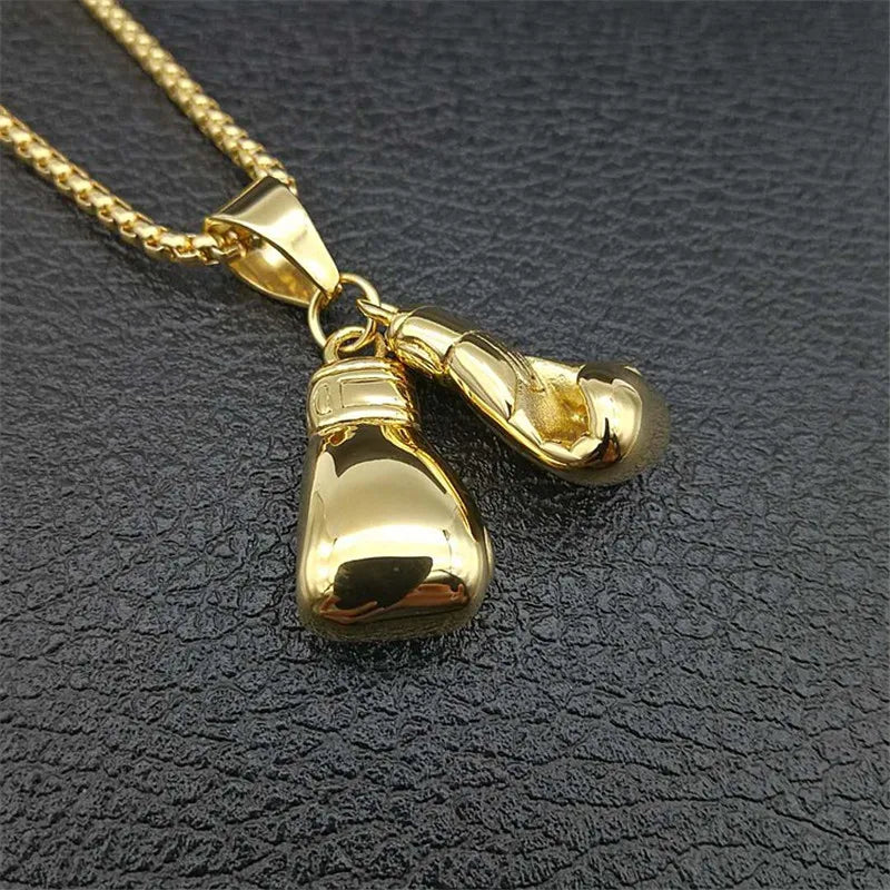 Hip Hop Pair Boxing Glove Pendants Necklaces For Men Gold Color Stainless Steel Necklace Male Hiphop Jewelry