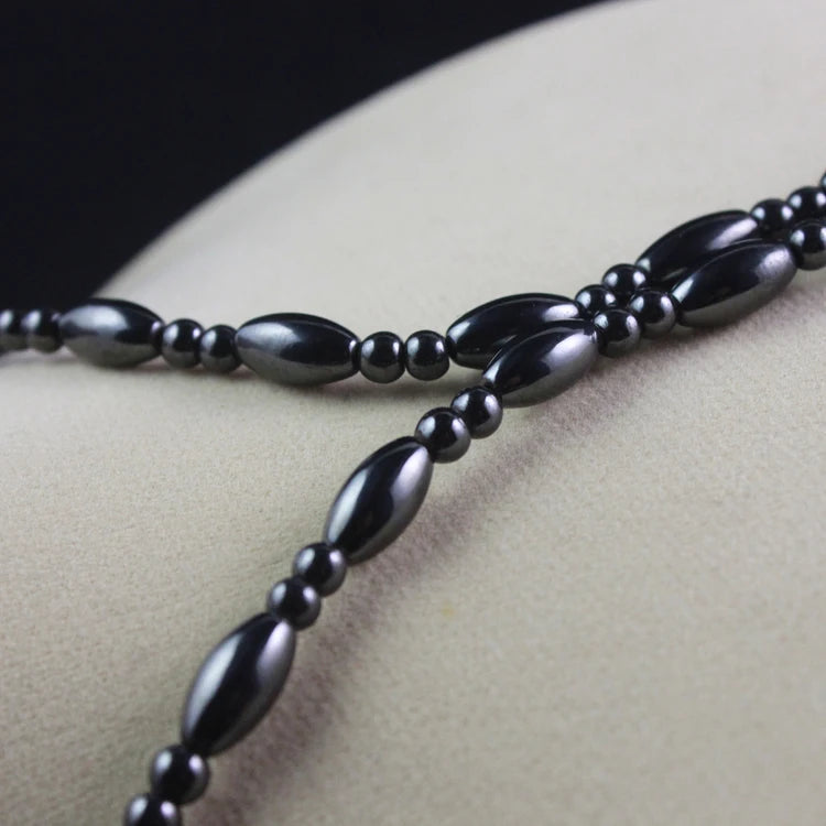Magnetic Hematite Oval Bead Necklace — Zinc Alloy, 6x12mm